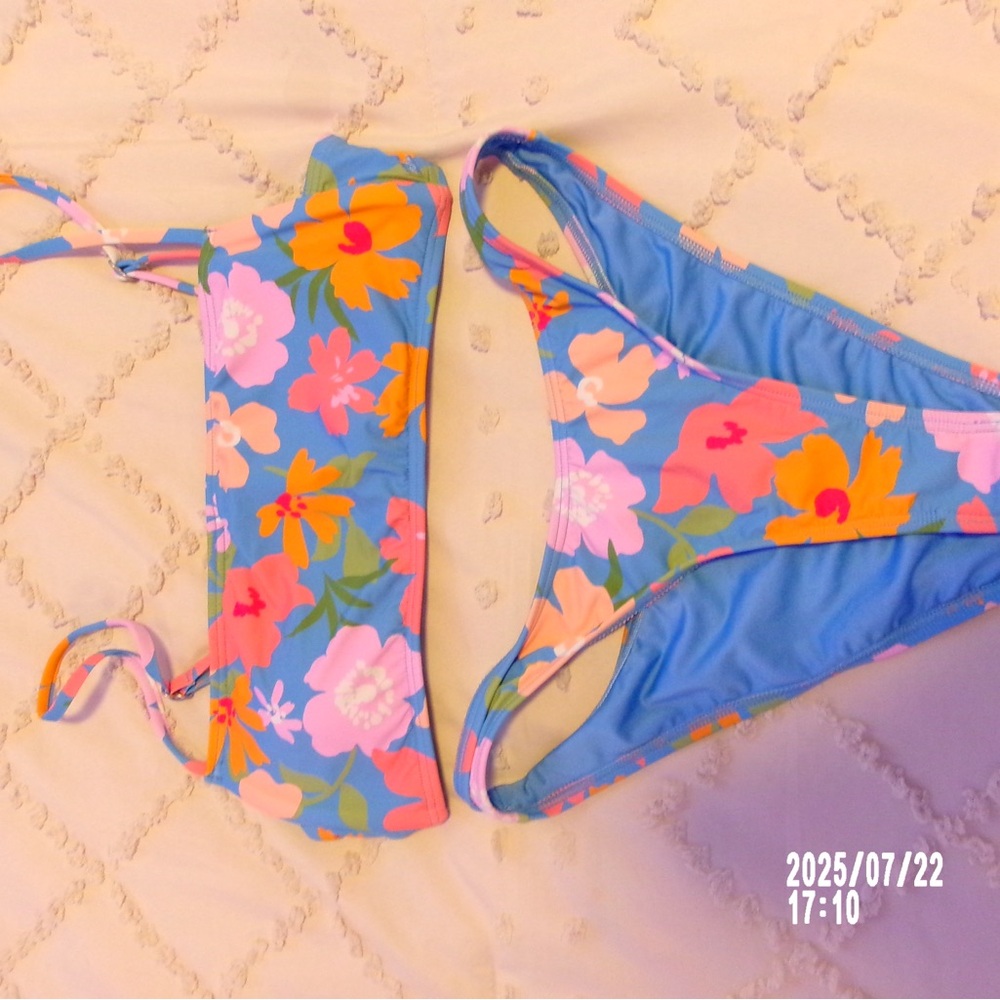 Billabong Blue and Pink Floral Bikini